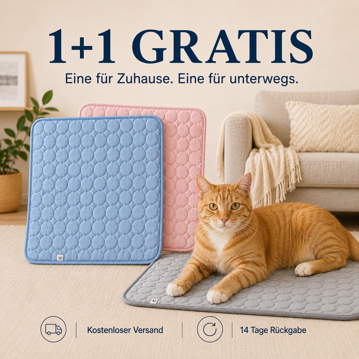 Pfotenquelle™ Kühlmatte für Katzen 2-für-1